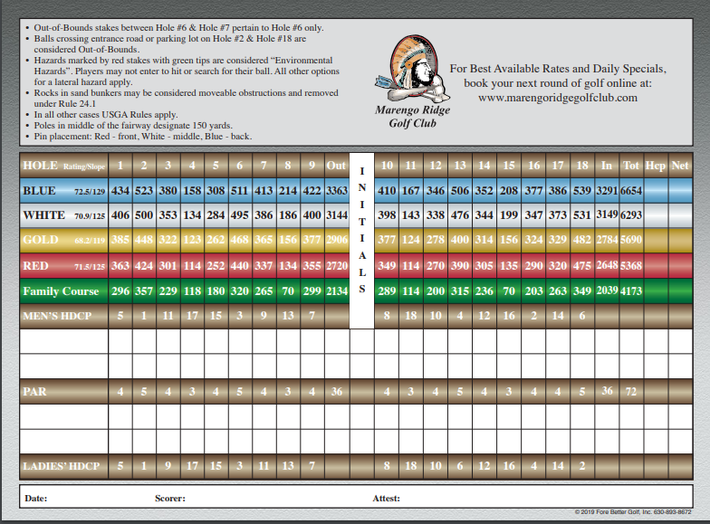 Scorecard - Marengo Ridge Golf Club