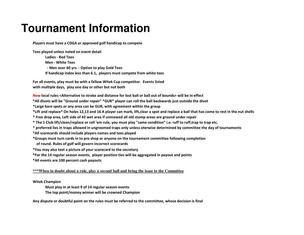 Witek Cup Season Long Event Series Marengo Ridge Golf Club